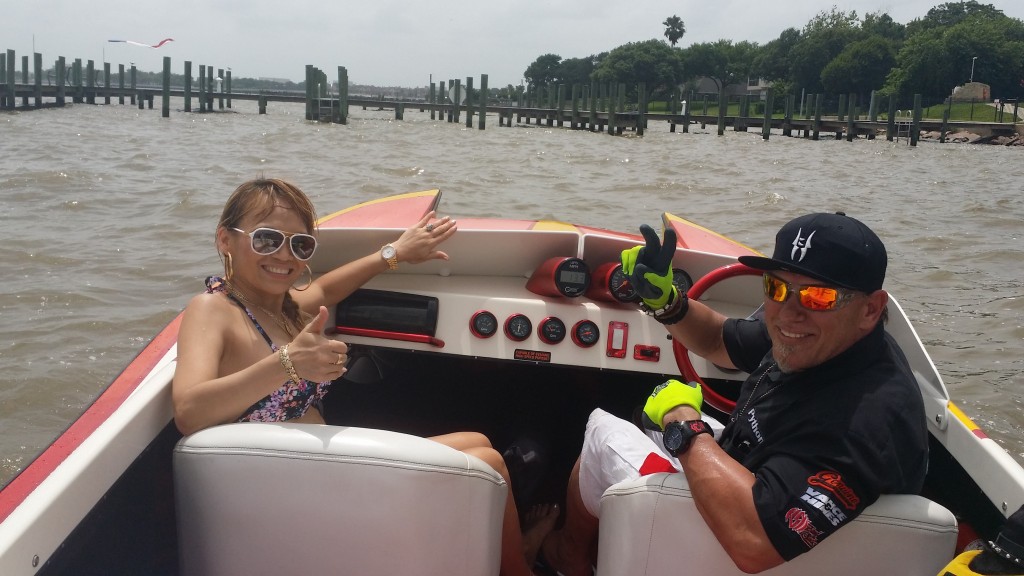 Steve "Hollywood" and Daisy "Wild Child" Wells out on the water